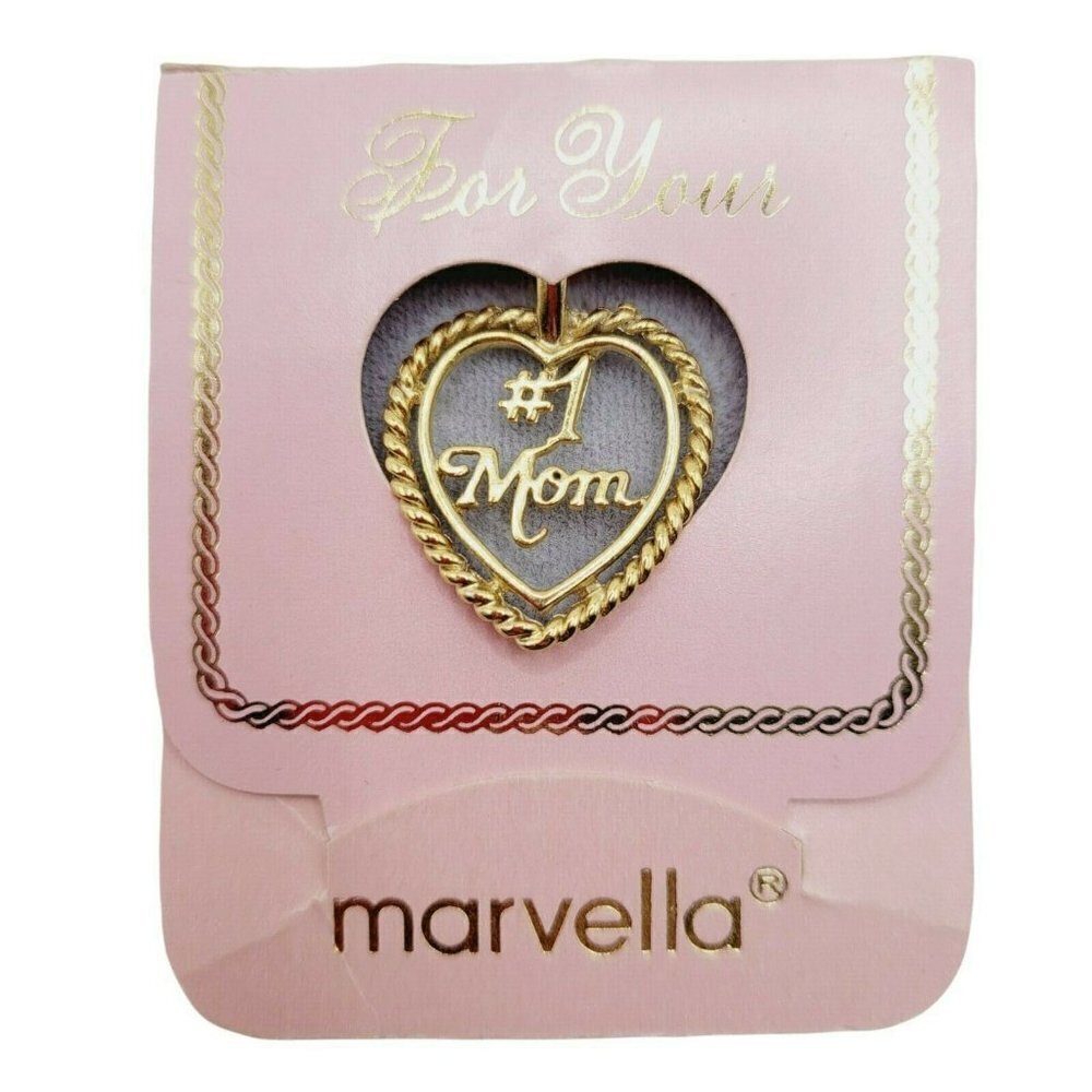 Vintage Marvella #1 Mom Pendant Gold Tone New On Card Registration # Delicate